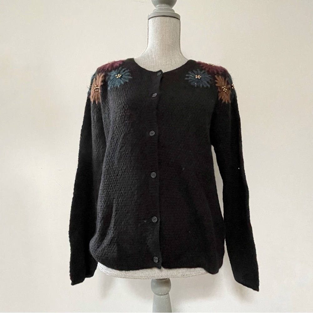 Louizon cardigan mohair wool blend black embroidered dark floral sweater